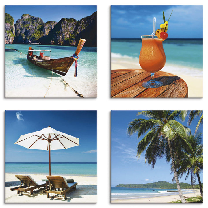 ARTLAND Leinwandbilder auf Holz Wandbild Bild Set 4 teilig je 30x30 cm Quadratisch Landschaft Thaila