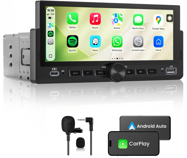 Autoradio 1 DIN mit Wireless CarPlay & Android Auto, Bluetooth Freisprecheinrichtung, FM Radio, Bild
