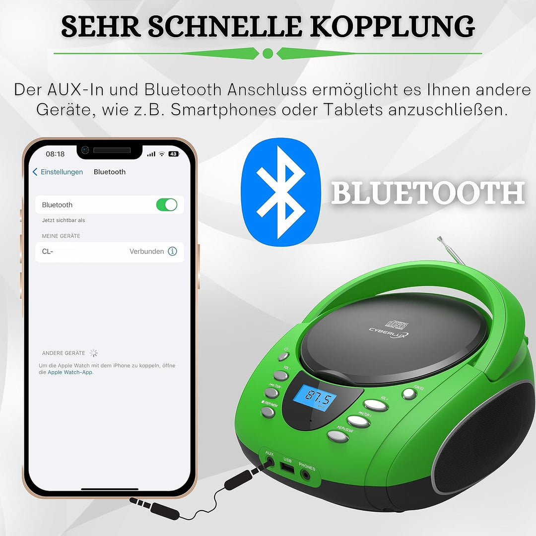 Tragbare Boombox | CD/CD-R | USB | FM Radio Player | AUX-Eingang | Kopfhöreranschluss | Kinderradio