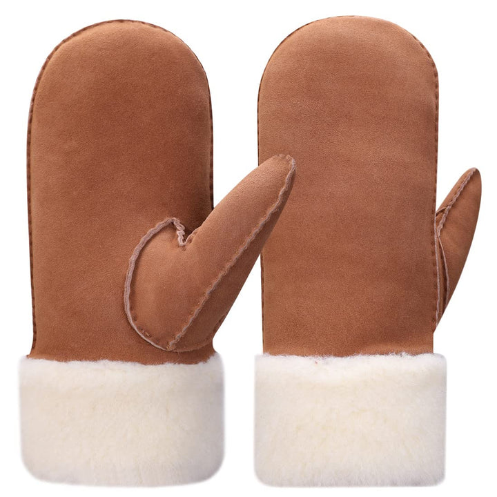 Harssidanzar Damen Fäustlinge,Winter Schaffell Lammfell beheizte warme pelzige Stulpenhandschuhe Led