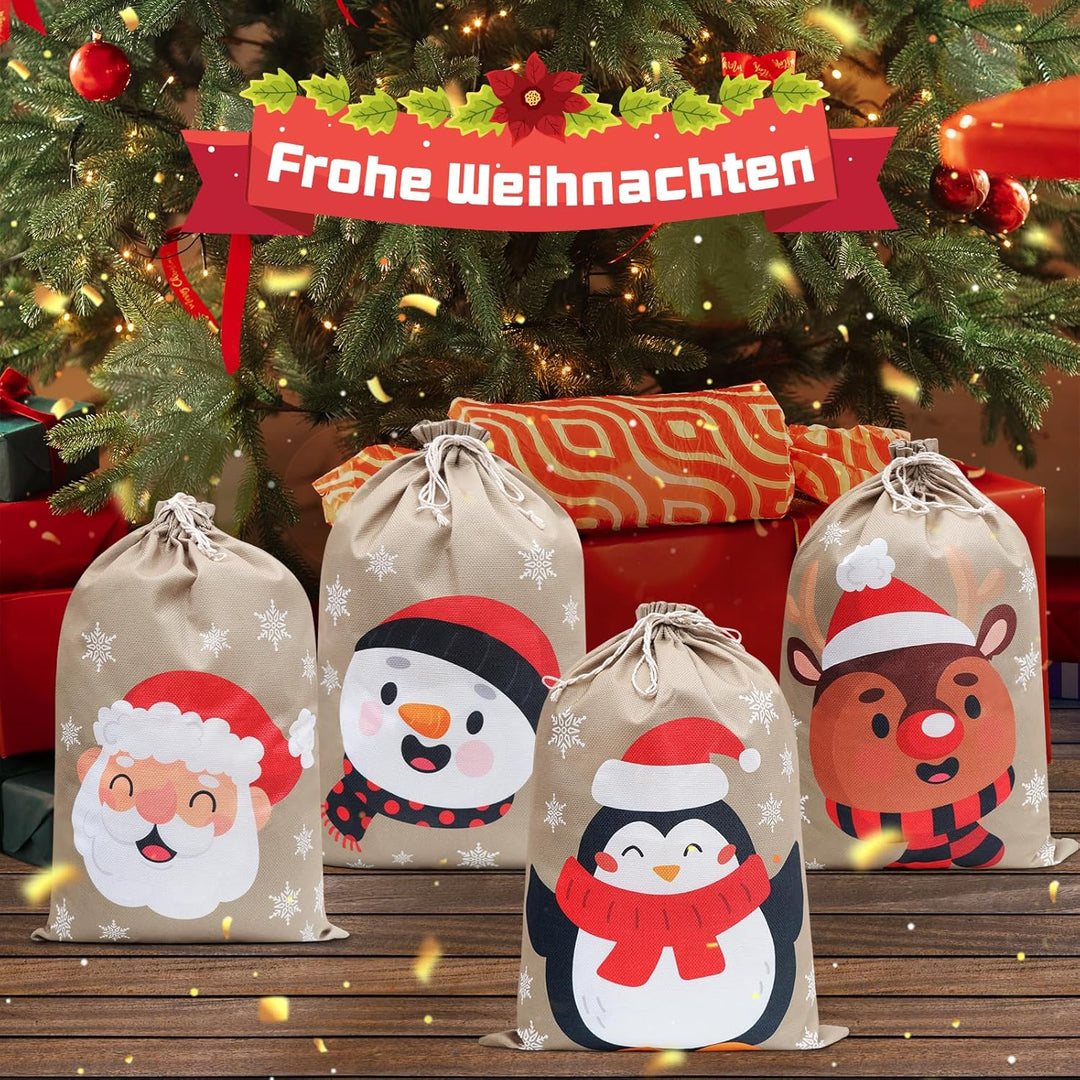 Irich 4 Stück Geschenktüten Weihnachten,Weihnachtsgeschenktüten 35 x 50 cm, Weihnachtsmann-Sack aus