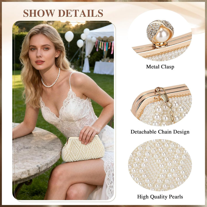 BAIGIO Perlen Damen Clutch Beige Abendtasche Brauttasche Elegant Handtasche Luxury Clutch für Mädceh