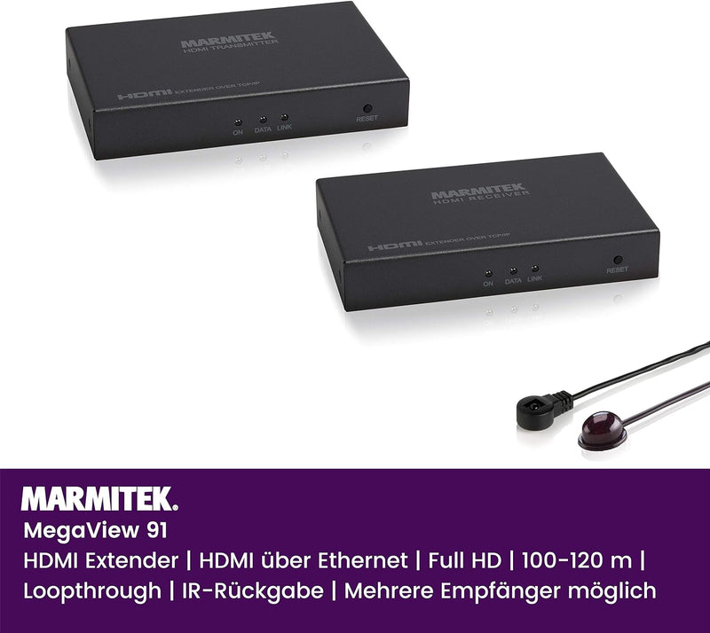 HDMI Extender LAN - Marmitek MegaView 91 - über 1 CAT 5e/6 Kabel oder Netzwerk (IP/LAN) - Full HD -