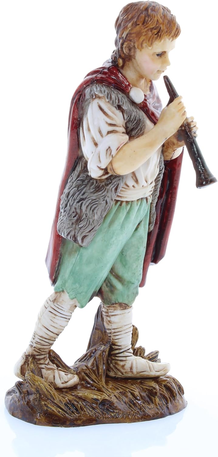 Moranduzzo Junger Flötenspieler für Krippe 12 cm Massstab 1:15 - Unzerstörbare Krippenfiguren - Stil