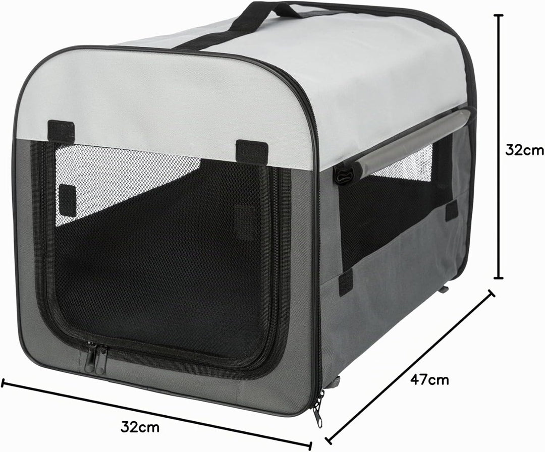 TRIXIE Hundebox Basic - Grösse XS: 32 x 32 x 47 cm - mit abdeckbaren Netzeinsätzen, Fleece-Bodenplat