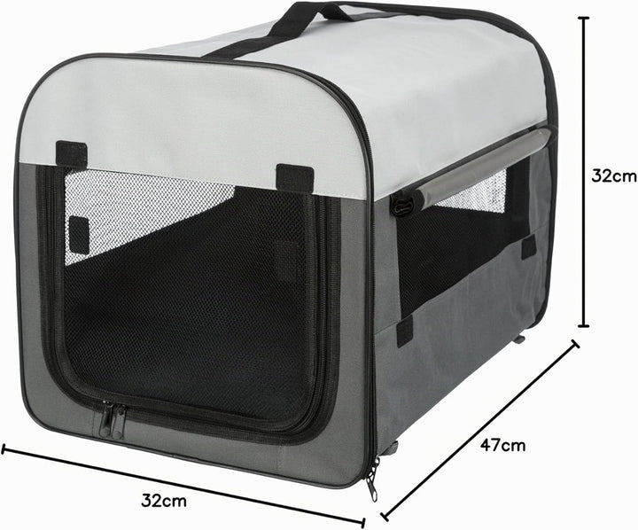 TRIXIE Hundebox Basic - Grösse XS: 32 x 32 x 47 cm - mit abdeckbaren Netzeinsätzen, Fleece-Bodenplat