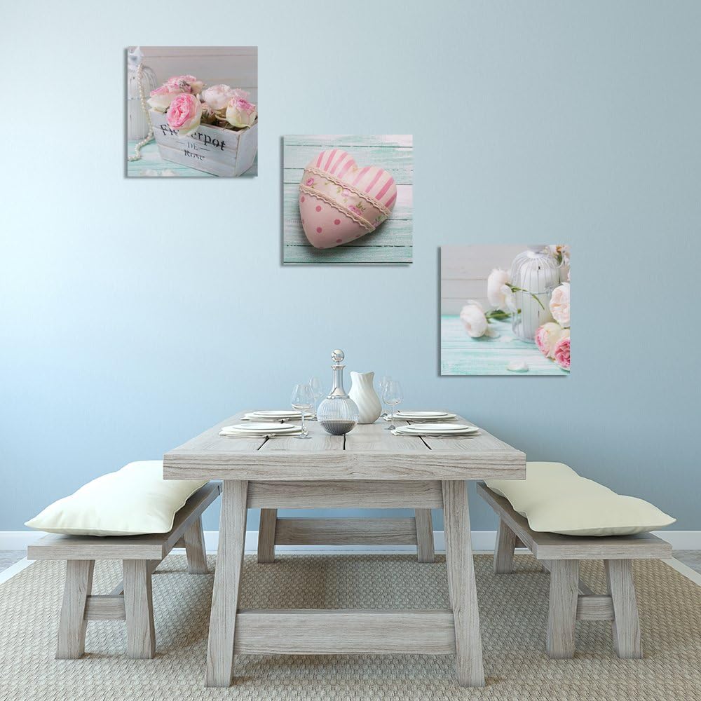 Feeby Bilder 3 Teile Rosa Herz Blumen 120x40 cm Wohnzimmer Schlafzimmer Büro Flur Küche Wandbilder M