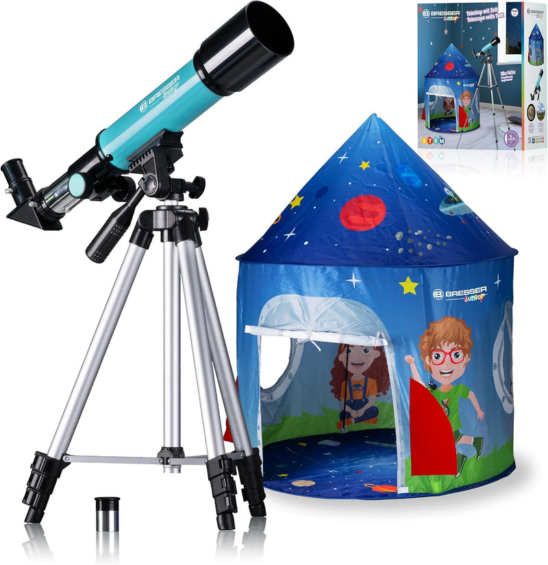 Bresser Junior Linsenteleskop 50/360 für Kinder - Astronomie Einsteigerset mit Zelt, Refraktor Teles