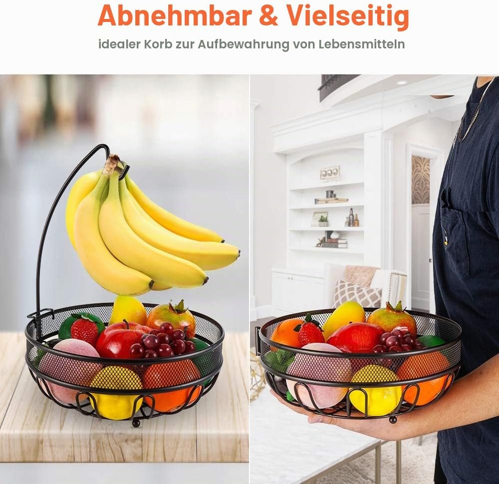 Obstkorb mit Bananenhalter, Obstschale, Gemüsekorb aus Metall, stehend, tägliche Küchenaufbewahrung,