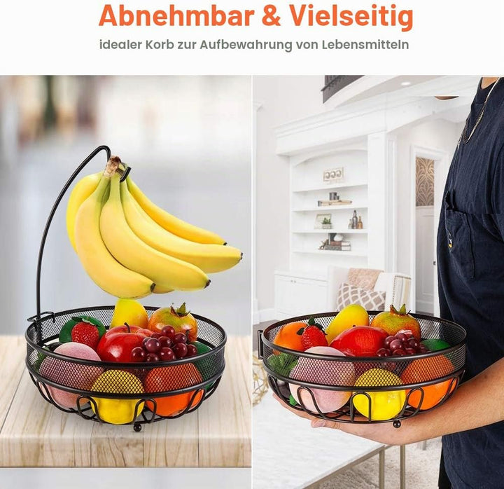 Obstkorb mit Bananenhalter, Obstschale, Gemüsekorb aus Metall, stehend, tägliche Küchenaufbewahrung,