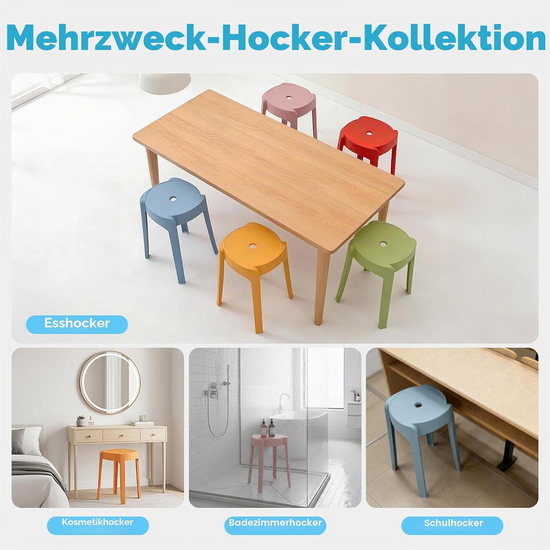 46 cm Hocker stapelbar, 5 Pcs Hocker Plastik, Stapelhocker Kunststoff, bis zu 75 kg, Plastikhocker f