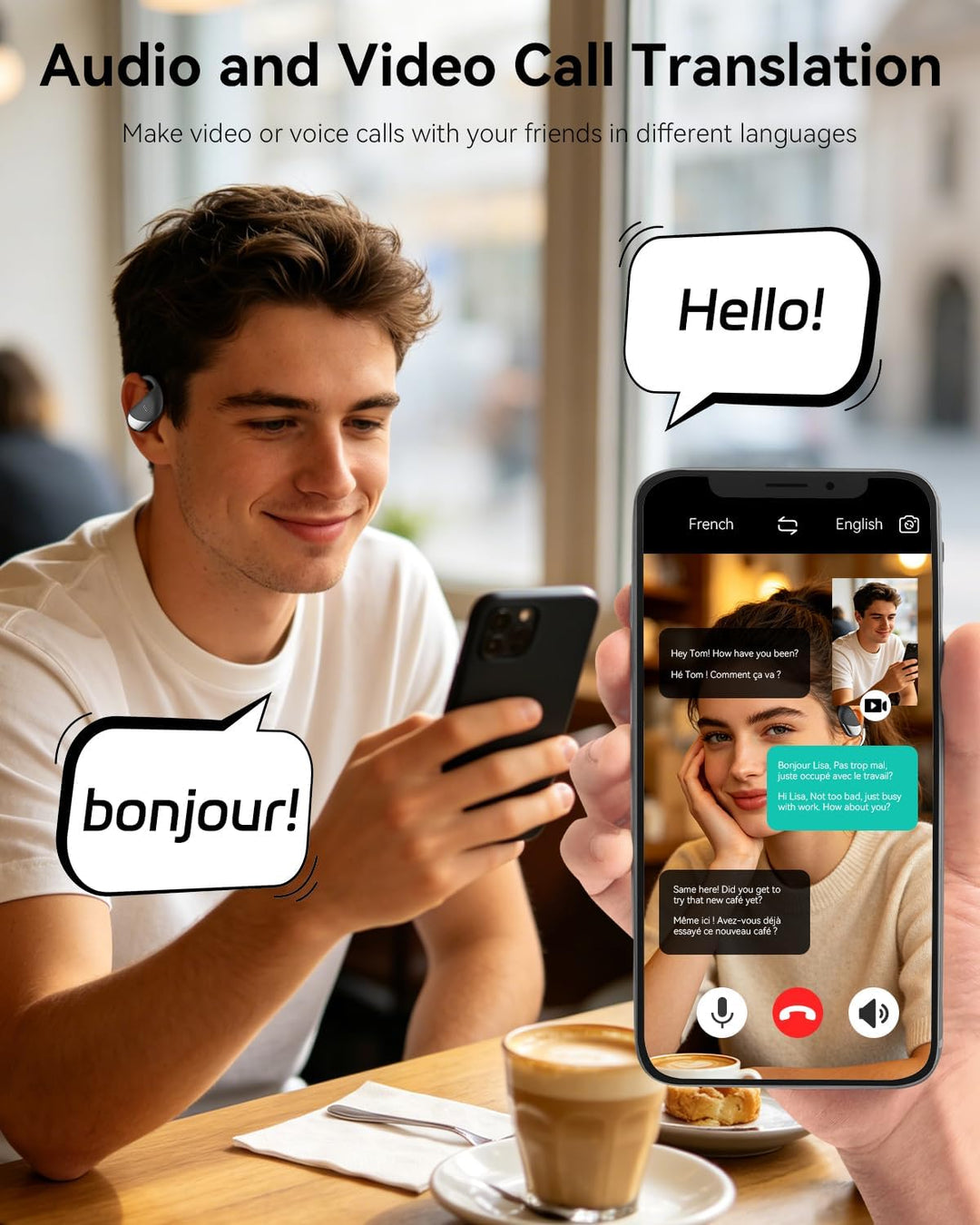 MONODEAL KI Übersetzer kopfhörer, 144 Sprachen Kopfhörer Übersetzer Echtzeit, Translator Earbuds, Üb