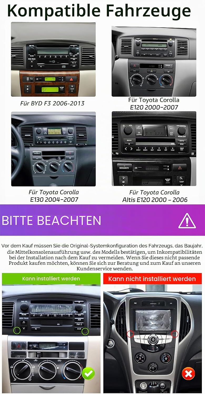 Rimoody 4G+64G Android Autoradio für Toyota Corolla E120 E130 2000-2007 BYD F3 2006-2013 mit Wireles