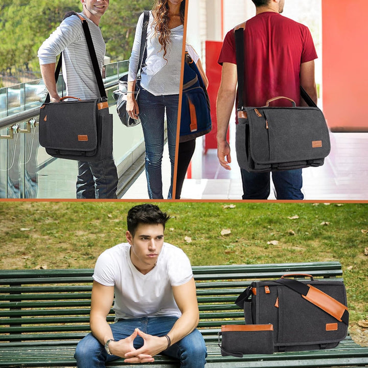 ESTARER Laptoptasche 17 Zoll Umhängetasche Herren mit Federtasche Canvas Arbeitstasche Herren für Ar