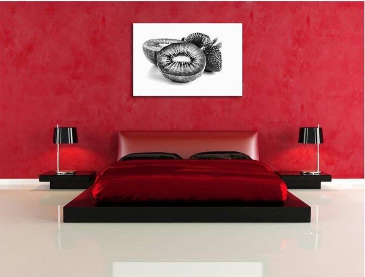 Pixxprint Kiwi und Erdbeeren als Leinwandbild/Grösse: 100x70 cm/Wandbild/Kunstdruck/fertig bespannt,