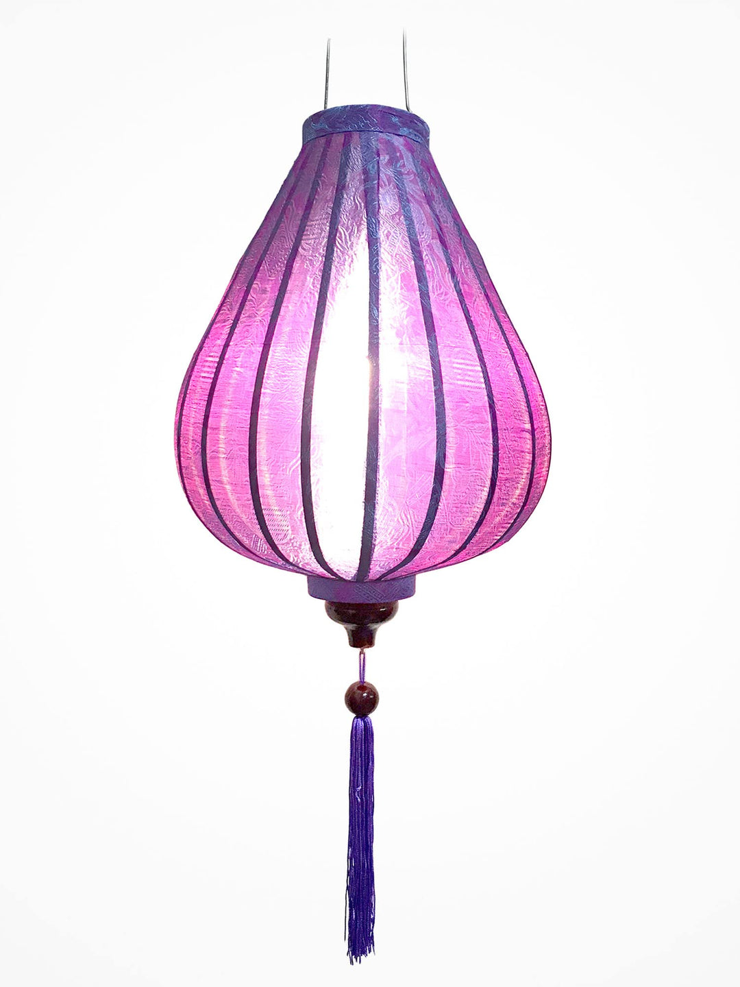 Lampion Asiatische Seide Lila G - Durchmesser Ø 33 cm - Hoi An Laterne aus Stoff, Bambus und Holz -
