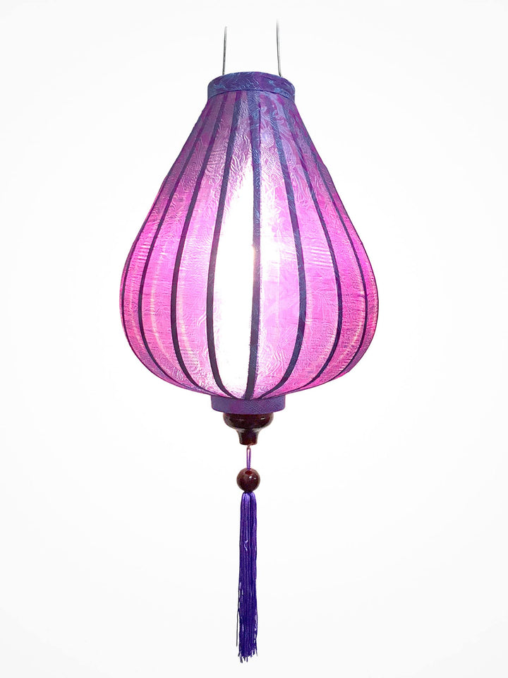 Lampion Asiatische Seide Lila G - Durchmesser Ø 33 cm - Hoi An Laterne aus Stoff, Bambus und Holz -