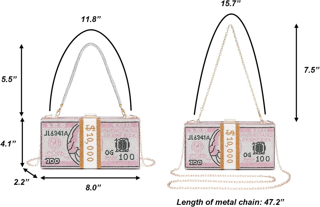 Dollar Clutch Geldbörse für Damen von Covelin, Strass Abend Handtasche Geldbeutel Schwarz, Schwarz