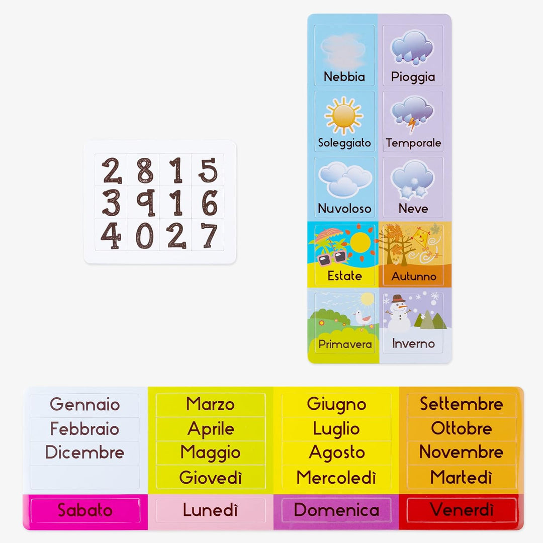 Navaris Kalender Tafel für Kinder - Lerntafel Jahreszeiten Uhr - Magnet Spiel Lernuhr - Kinderkalend