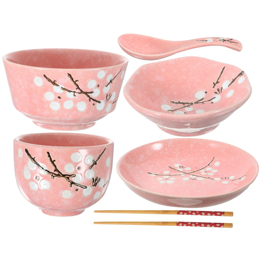 HEMOTON 6Pcs Japanisches Geschirrset Keramikplatten Schalen Löffel Essstäbchen Tassen Chinesisches K
