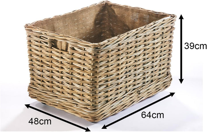 Kobolo Kaminholzwagen mit Rollen Holzkorb für Kaminholz - Rattan - mit Innenfutter aus Leinen