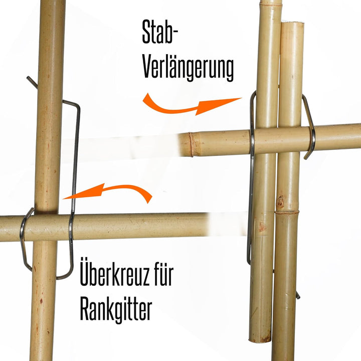 100 Tonkinklammern (Bambusklammern, Clips) aus Edelstahl 306 für Bambus Stangen (Bambusrohr) mit Dur