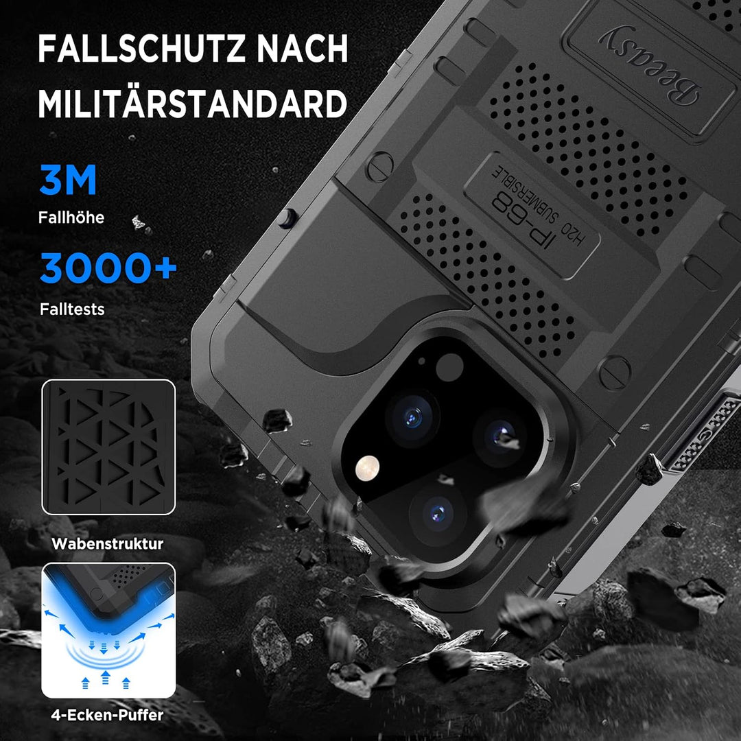 Beeasy für iPhone 14 Pro Max Wasserdicht Outdoor Hülle (6,7"), Stossfest Panzerhülle Militär 360 Gra