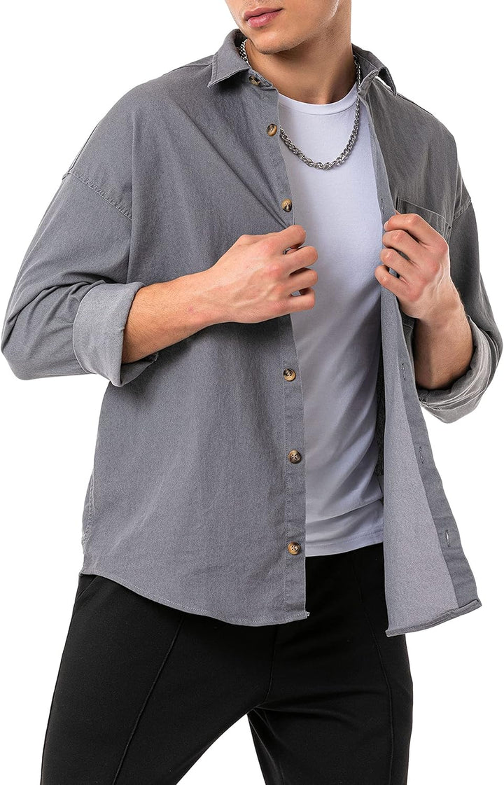 Red Bridge Herren Hemd Jeanshemd Premium Denim Oversized Wide Cut S Grau, S Grau