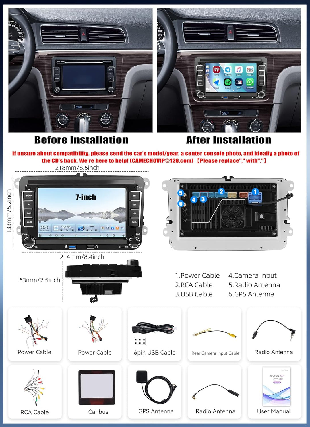 CAMECHO Android 15 Qualcomm Octa Core 4G+64G Autoradio für VW Golf 5 Golf 6 Polo Skoda mit Carplay A