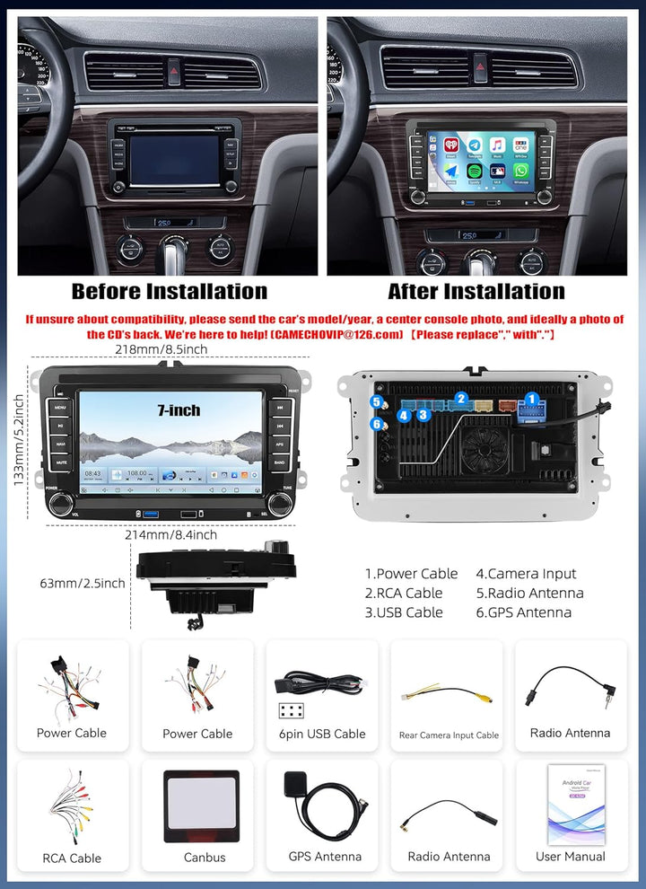 CAMECHO Android 15 Qualcomm Octa Core 4G+64G Autoradio für VW Golf 5 Golf 6 Polo Skoda mit Carplay A