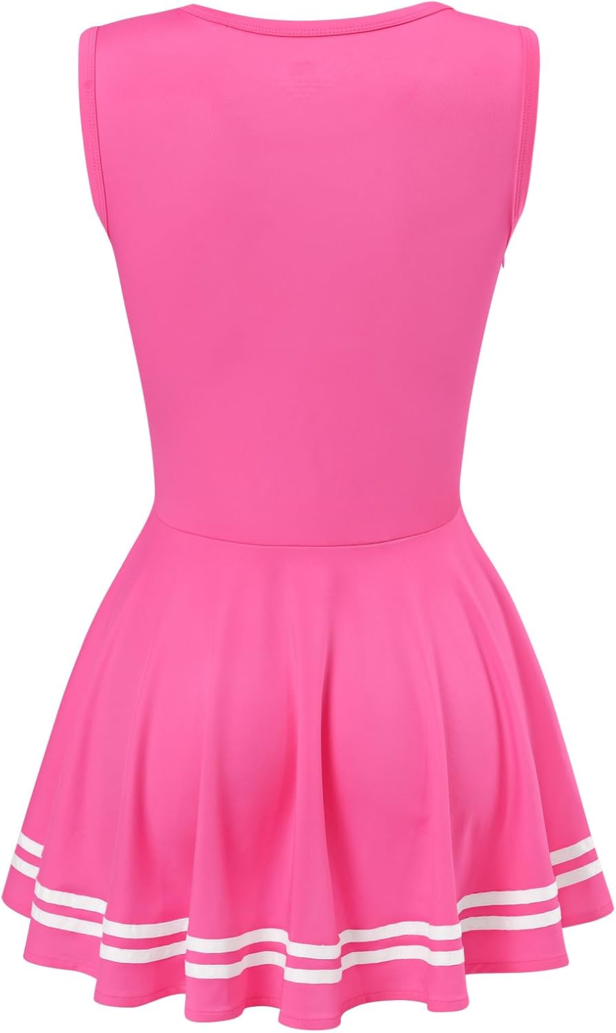LittleForBig Damen Seidenweichen Ärmellose Overall Cheer Sissy Bodycon Mini Kleid Rock XS Rosa-1, XS