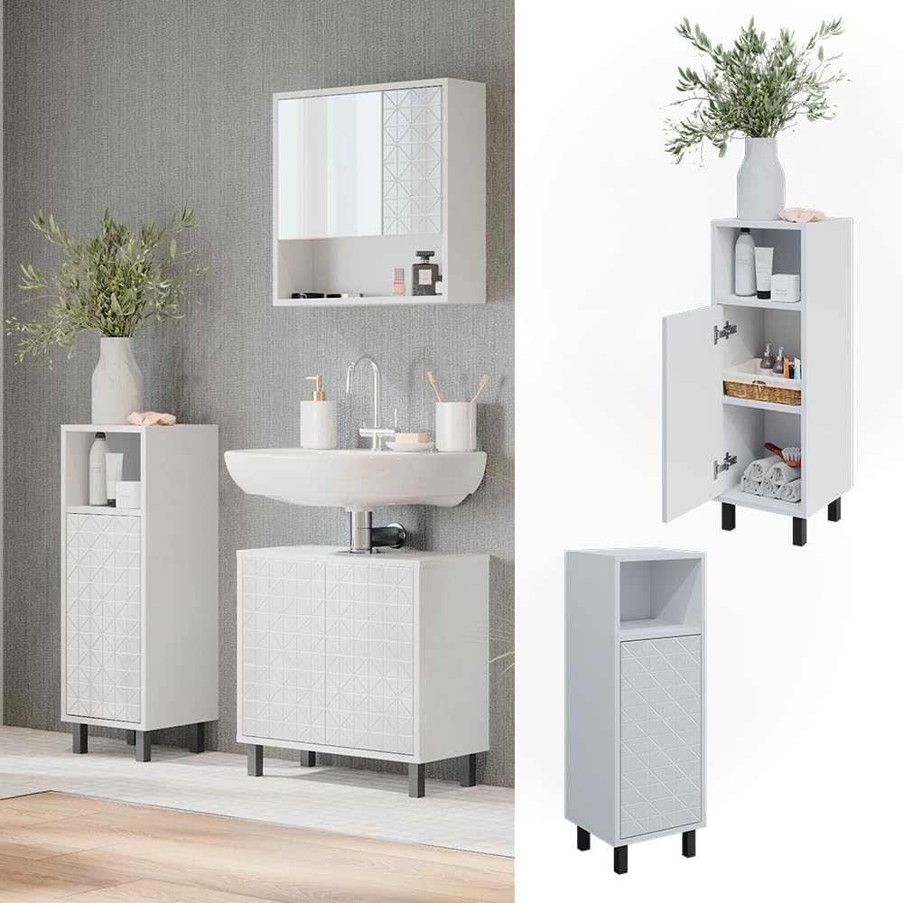 Vicco Midischrank Agasta, Weiss Hochglanz, 30 x 87.2 cm Weiss Hochglanz Badschrank, Weiss Hochglanz