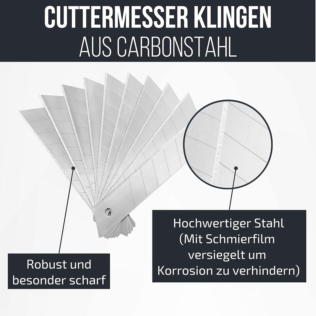 Filzada ® 100x Cuttermesser Klinge 18mm - Abbrechklinge/Messerklinge Carbonstahl, 100x Cuttermesser