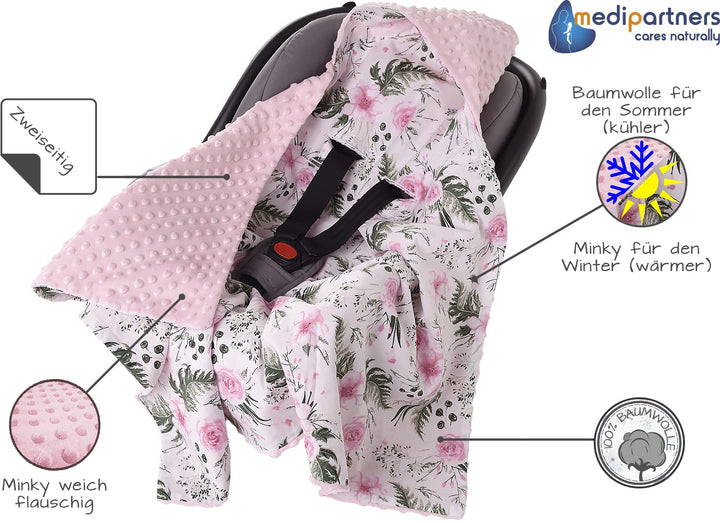 Medi Partners Einschlagdecke Baby Babyschale 100% Baumwolle für Sommer 85x85cm Kinderwagen Kuschelde