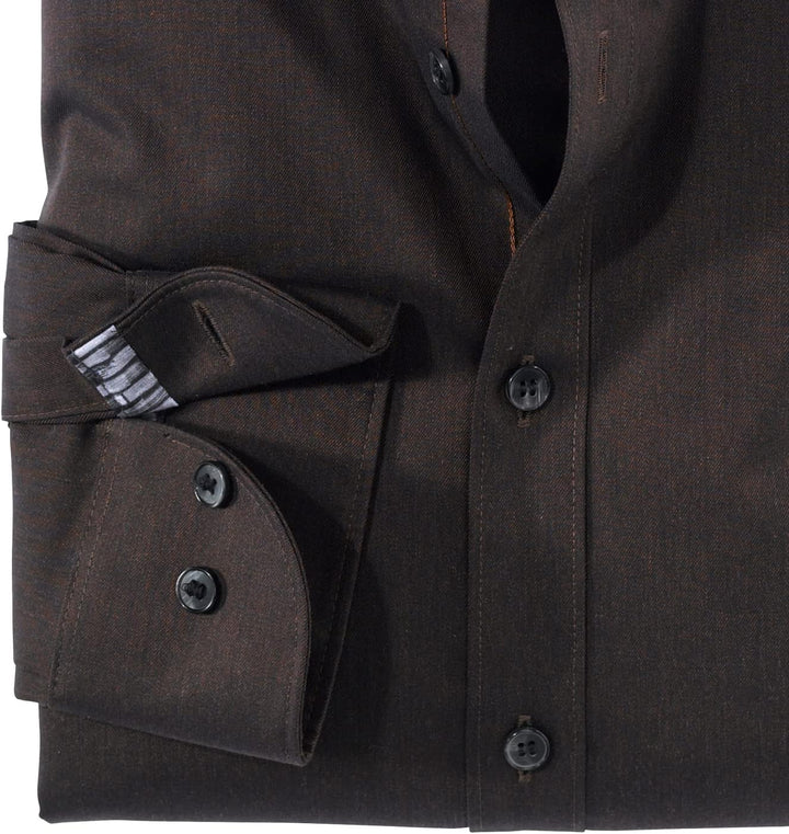 OLYMP Herren Businesshemd Langarm Level Five,Twill,Body fit,Modern Kent 40 Braun 28, 40 Braun 28