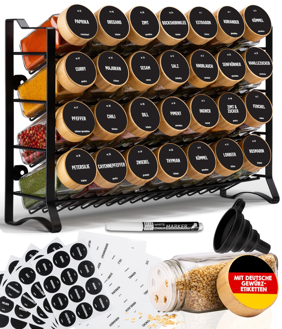 Deco haus® Gewürzregal Stehend & Wand [MIT GEWÜRZDOSEN & ETIKETTEN] - Gewürz Organizer - Gewürzregal