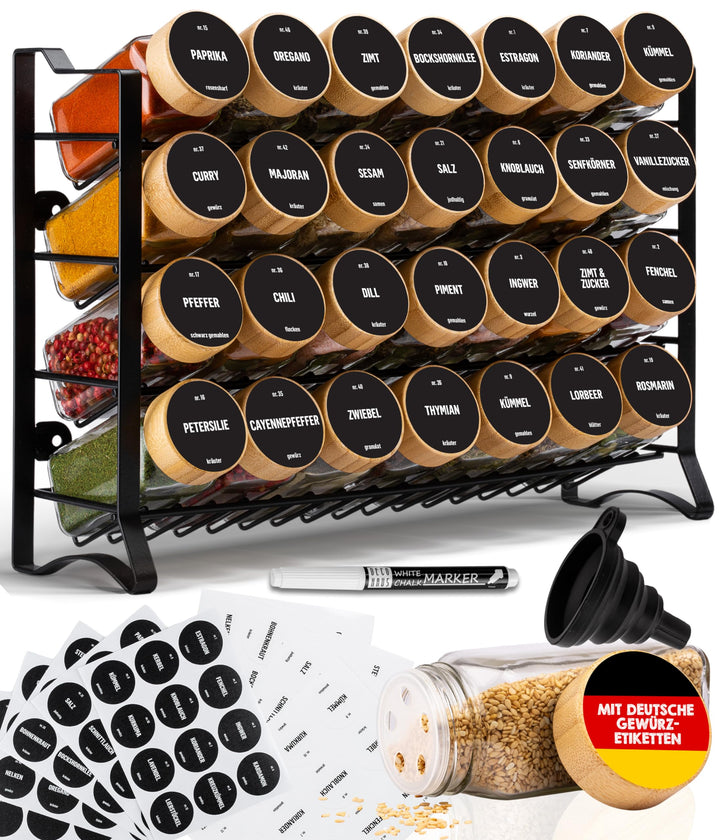 Deco haus® Gewürzregal Stehend & Wand [MIT GEWÜRZDOSEN & ETIKETTEN] - Gewürz Organizer - Gewürzregal