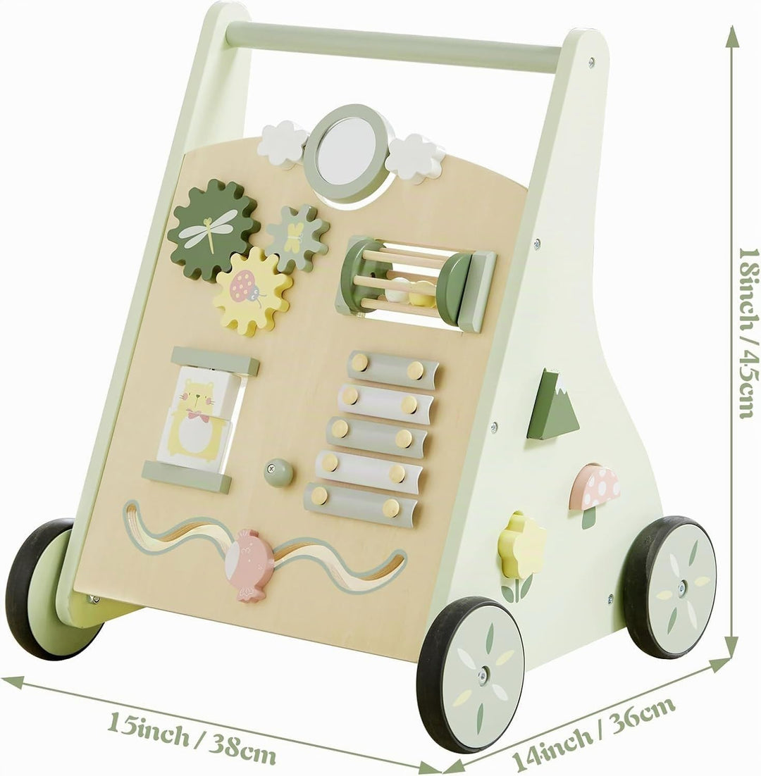 Asweets Baby Lauflernwagen aus Holz, Baby Walker und Activity Center, Multifunktion Montessori Spiel