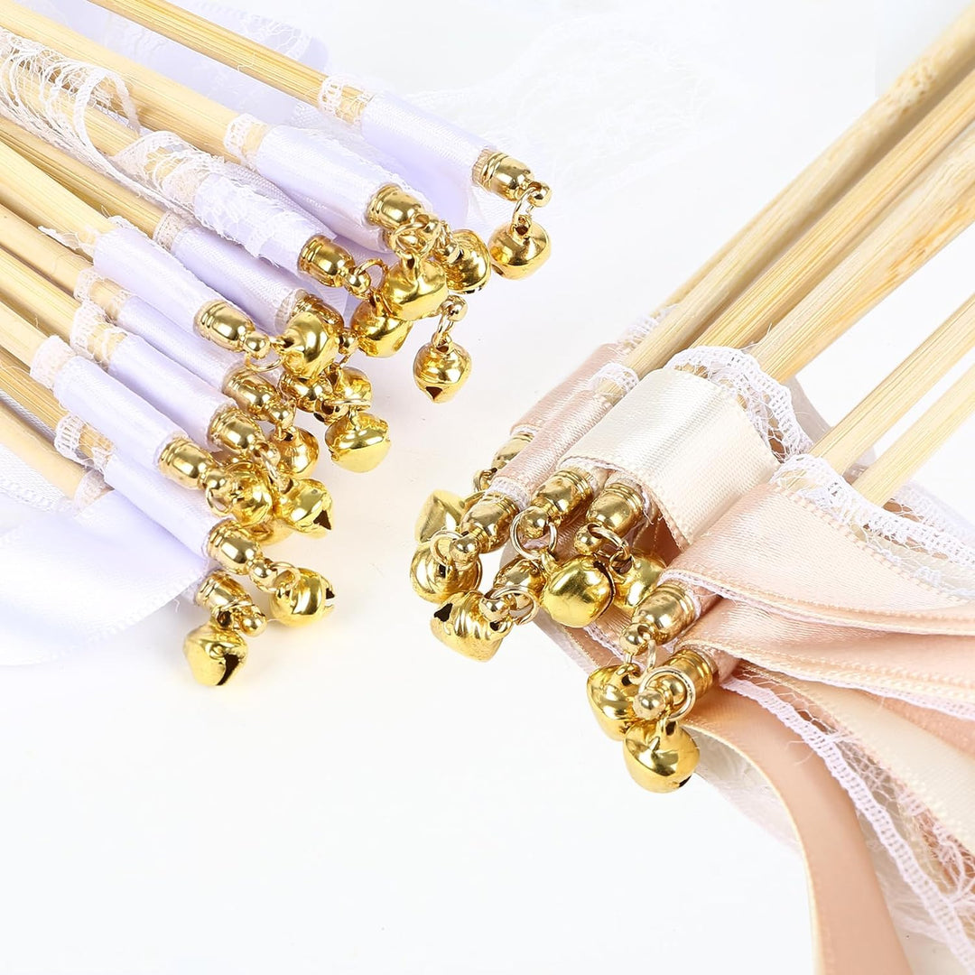 100 Stück Wedding Wands Spitze Stäbe mit Hochzeitsbändern Seidenfeenstab, Gastgeschenke für Partys,