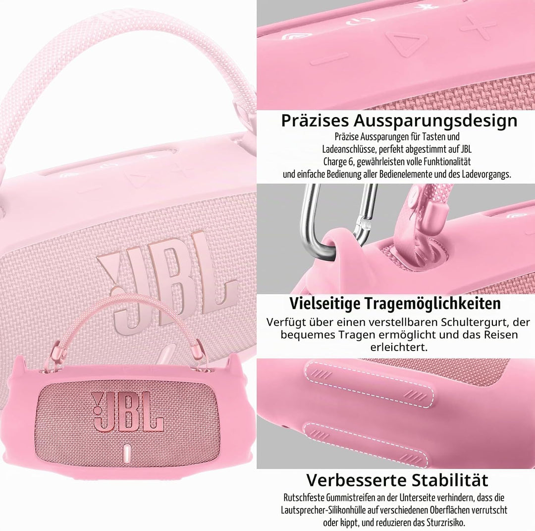 Khanka für JBL Charge 6 Silikon-Schutzhülle mit abnehmbarem Schultergurt &amp; Utility-Haken, Flexible w
