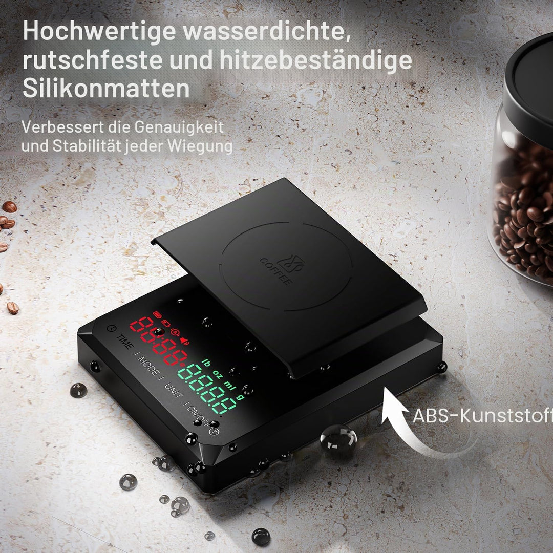 GRAM PRES Mini-Kaffeewaage mit Timer, wiederaufladbare Espressowaage 2kg/0,1g, für Espresso und Pour