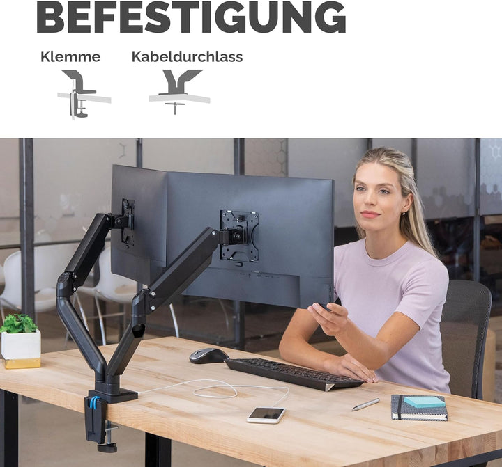 Fellowes Monitor Halterung 2 Monitore bis je 32 Zoll (81,28 cm) - Platinum Series Monitor Arm mit Ga