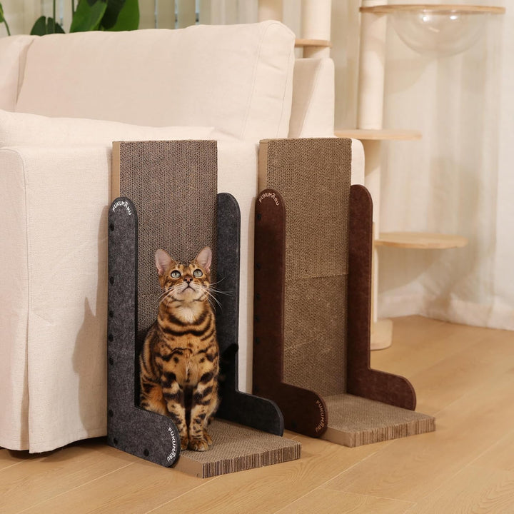 FUKUMARU Kratzbrett Katzen, 68 cm hohe L förmige Kratzpappe für Katzen, widerstandsfähig Katzenkratz