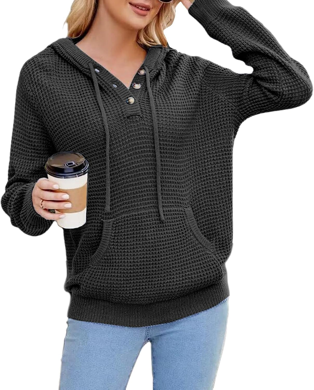 TrendiMax Hoodie Damen Strickpullover Kapuzenpullover Herbst Übergangs Sweatshirt Langarm Pullover D