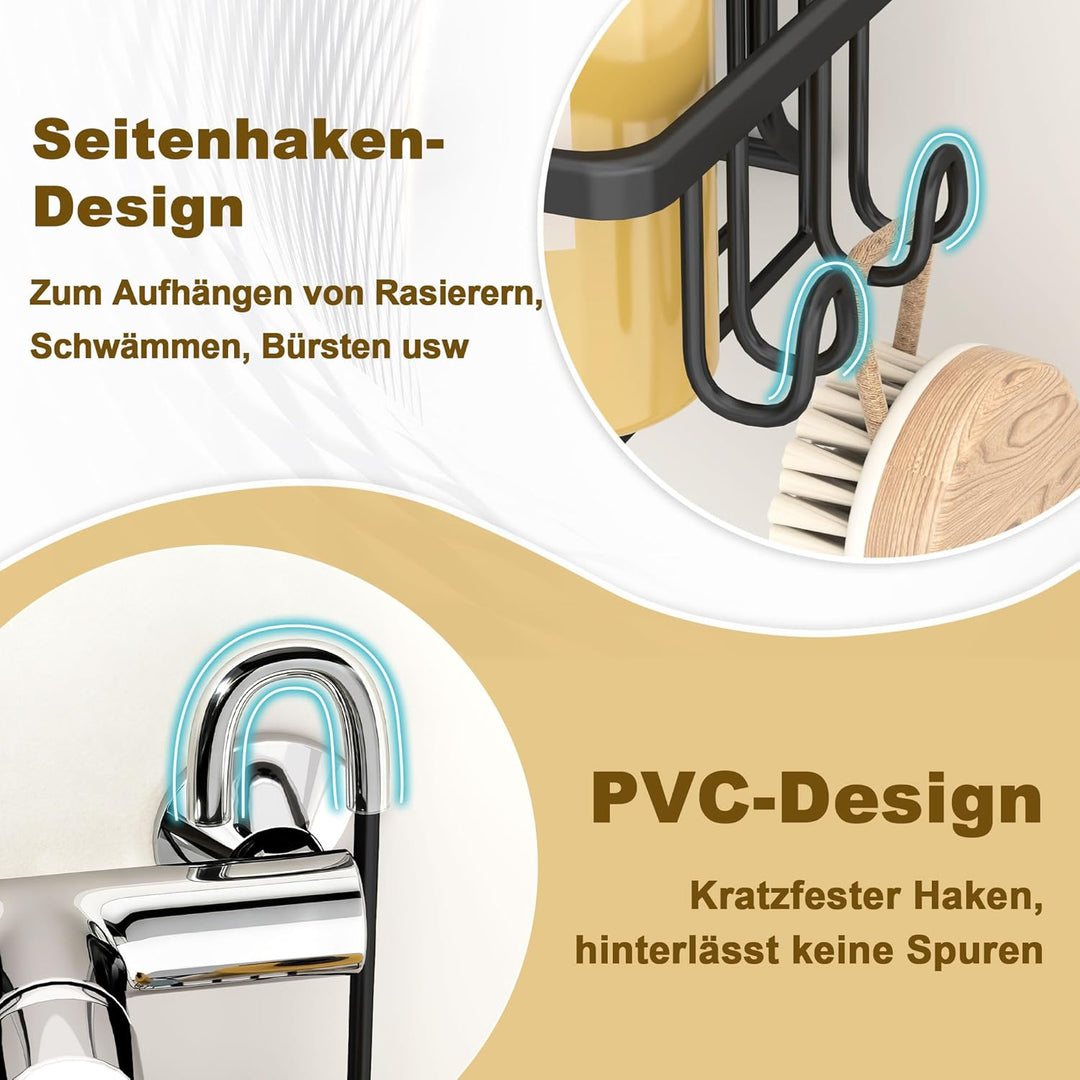 DIYGEEK Duschablage zum Hängen, Duschregal ohne Bohren für Mischbatterie mit 2 Haken, Duschkorb für