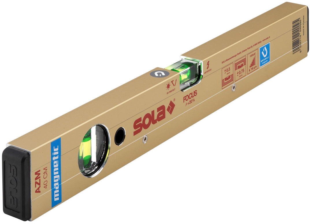 SOLA Aluminium Magnetwasserwaage AZM 40cm mit 2 Libellen, 400 mm, 400 mm