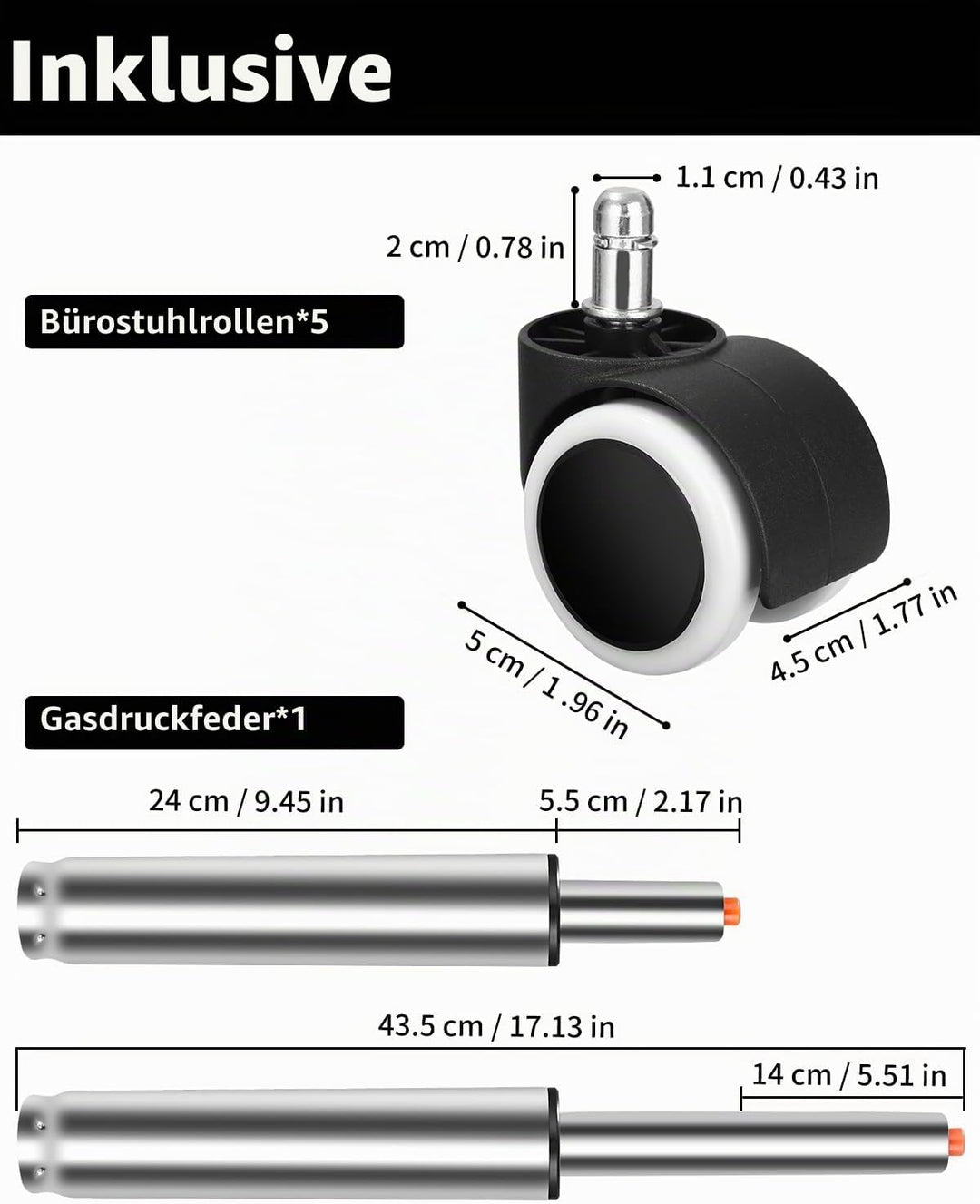 Gasdruckfeder Bürostuhl, Ersatz Gasdruckdämpfer Zylinder (Silver 160)