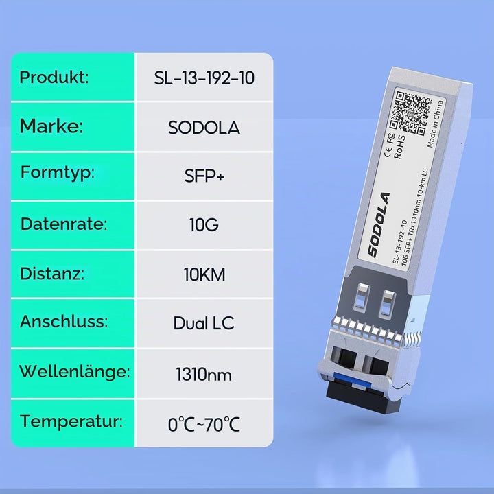 Sodola 10GBase-LR SFP+ Transceiver, 10G 1310nm SMF, bis zu 10 km, Kompatibel mit Cisco SFP-10G-LR, M