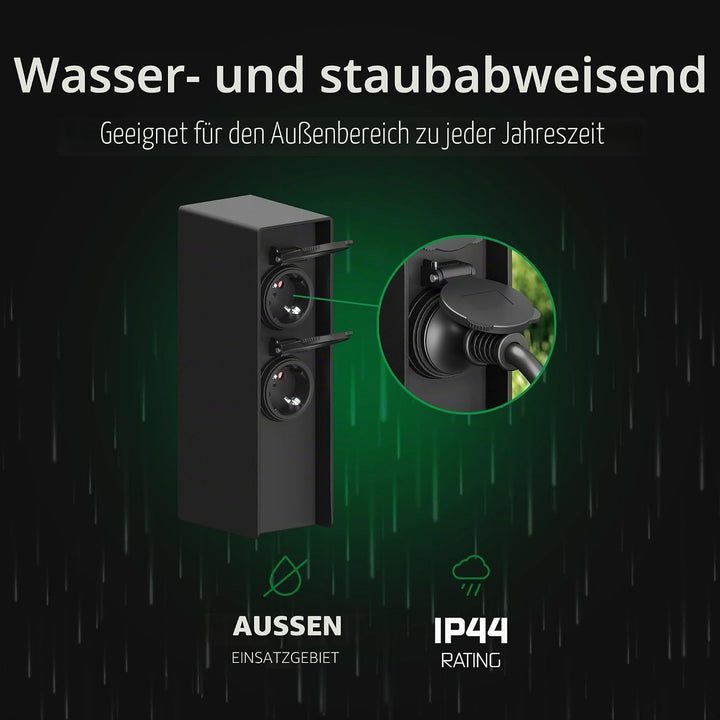 Ledvion - Aussensteckdose mit Pfahl, 4 Steckdosen, Wasserdicht IP44, 3 Jahre Garantie 23 Schwarz, 23