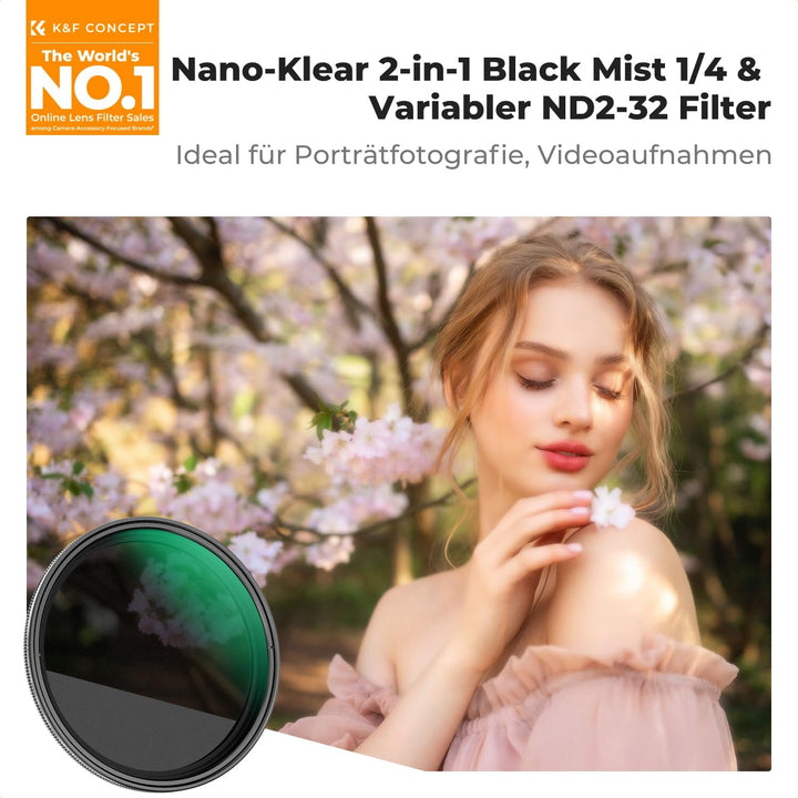 K&amp;F CONCEPT 2-IN-1 Filter 72mm Variabler ND2-ND32 &amp; Black Mist 1/4 Filter, 72MM